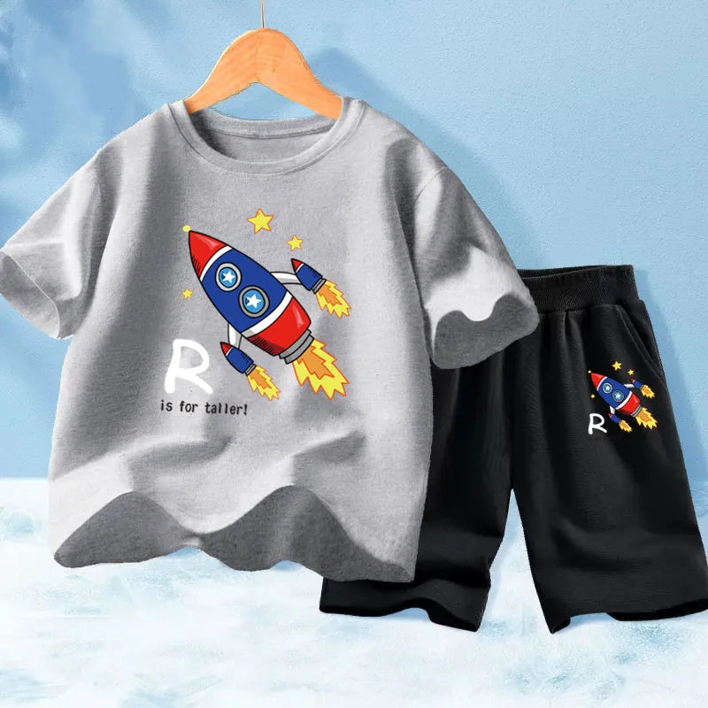 Kids Boy Funny Shark Print T-Shirts and Half Pants Set childrensterritory
