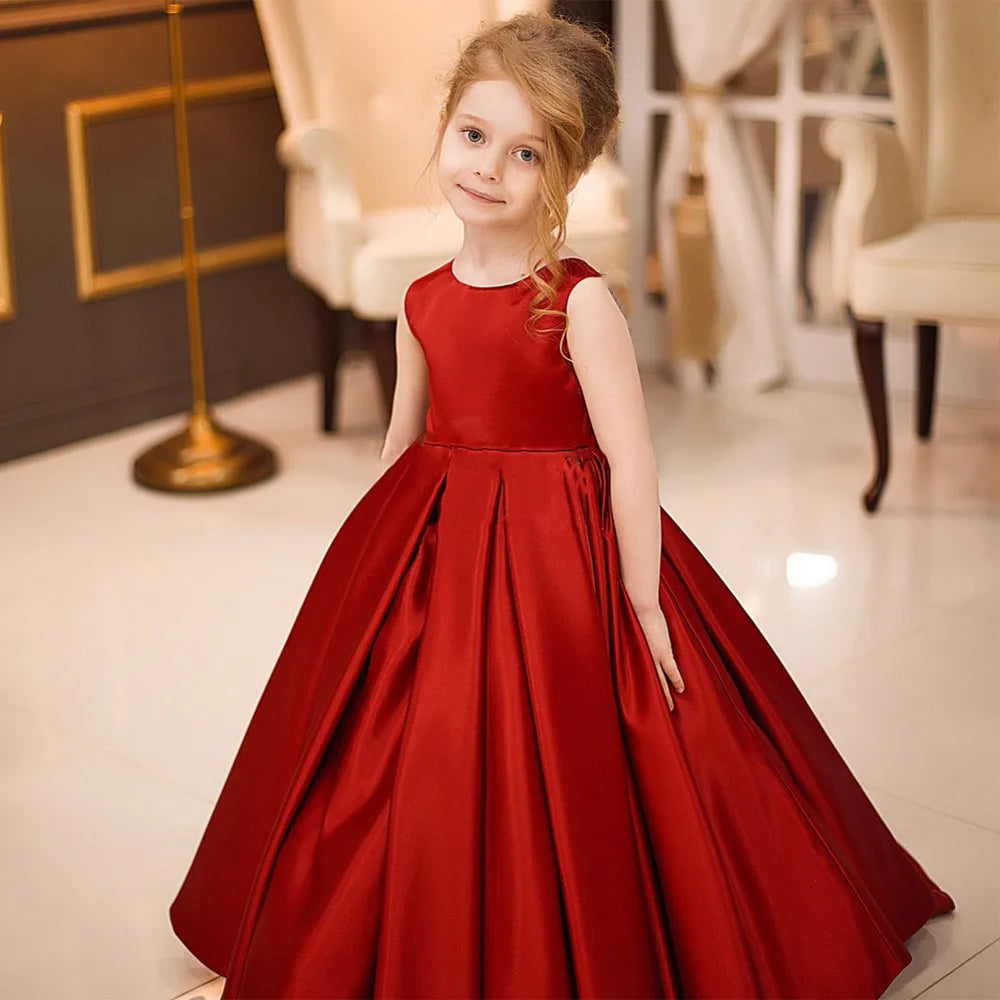 Little Girls Red Satin Ball Gown/Wedding Pricness Dresses