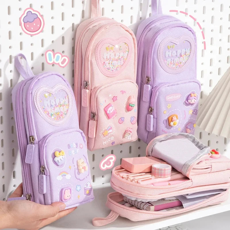 1pcs Patch Design Large Capacity Canvas Pencil Bag for Girls