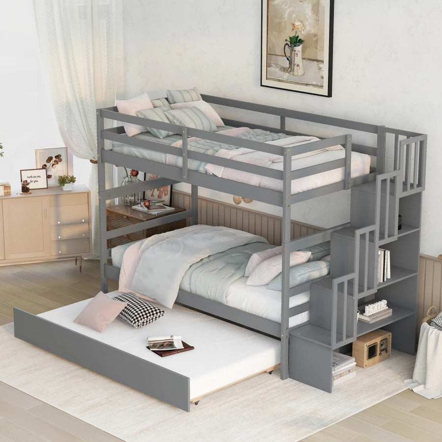Twin over Bunk Beds with Twin Trundle & Storage