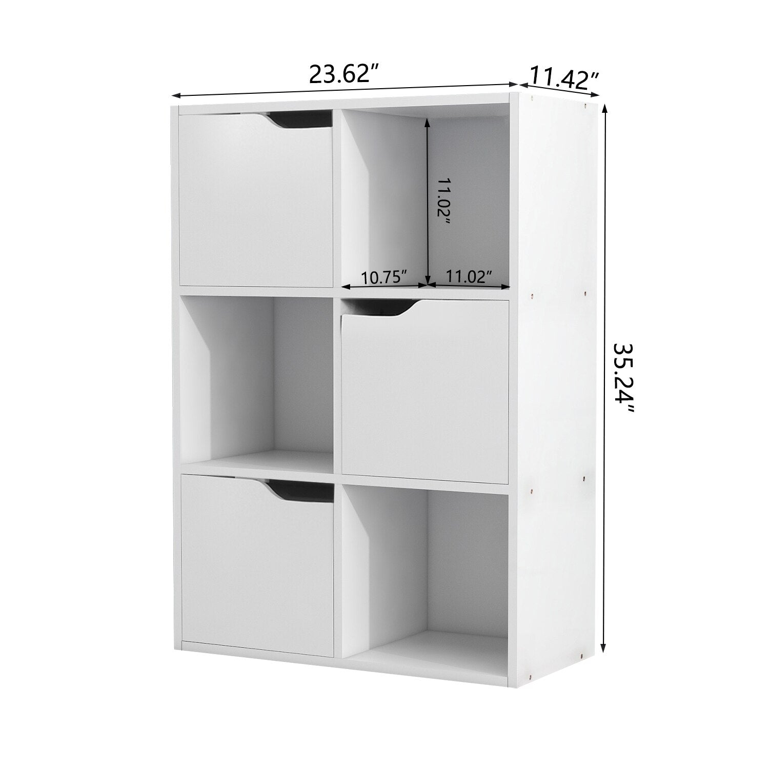 6 Cube Bookcase 3 Cabinets with Doors & 3 Open