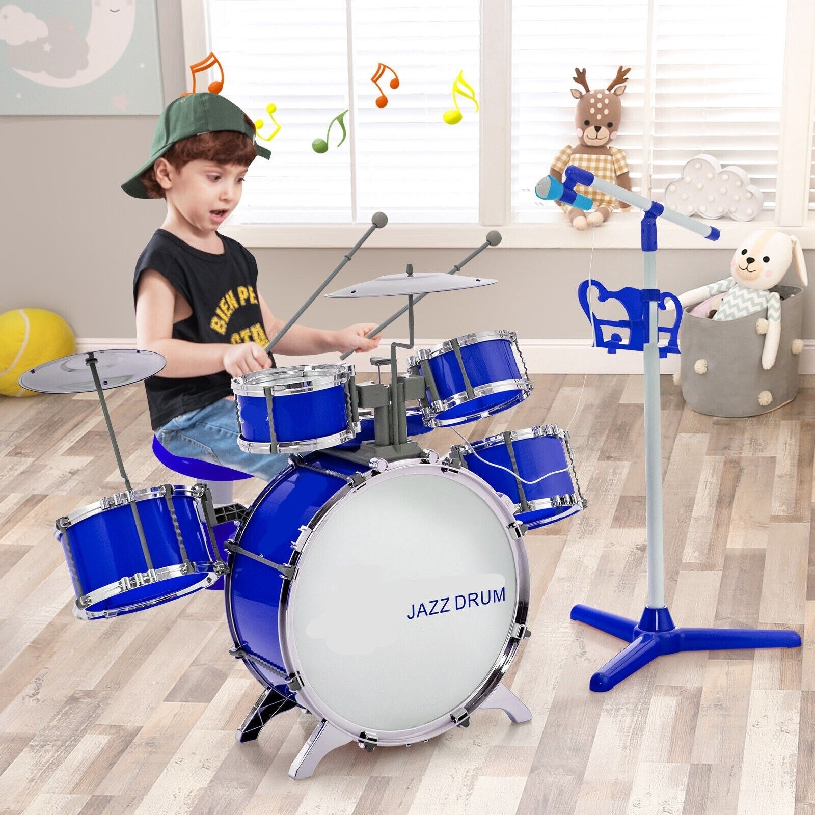 Jazz Drum Set for Toddler/Kids w/Keyboard/Cymbal/Microphone