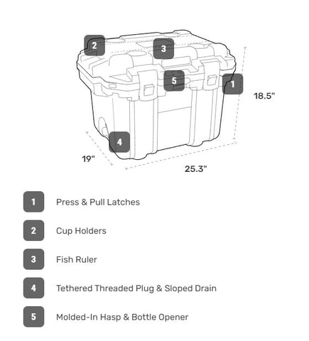 Pelican Coolers 30 Quart Elite Cooler - Blue gray - Freezer-Grade Seal - Built-in Bottle Opener