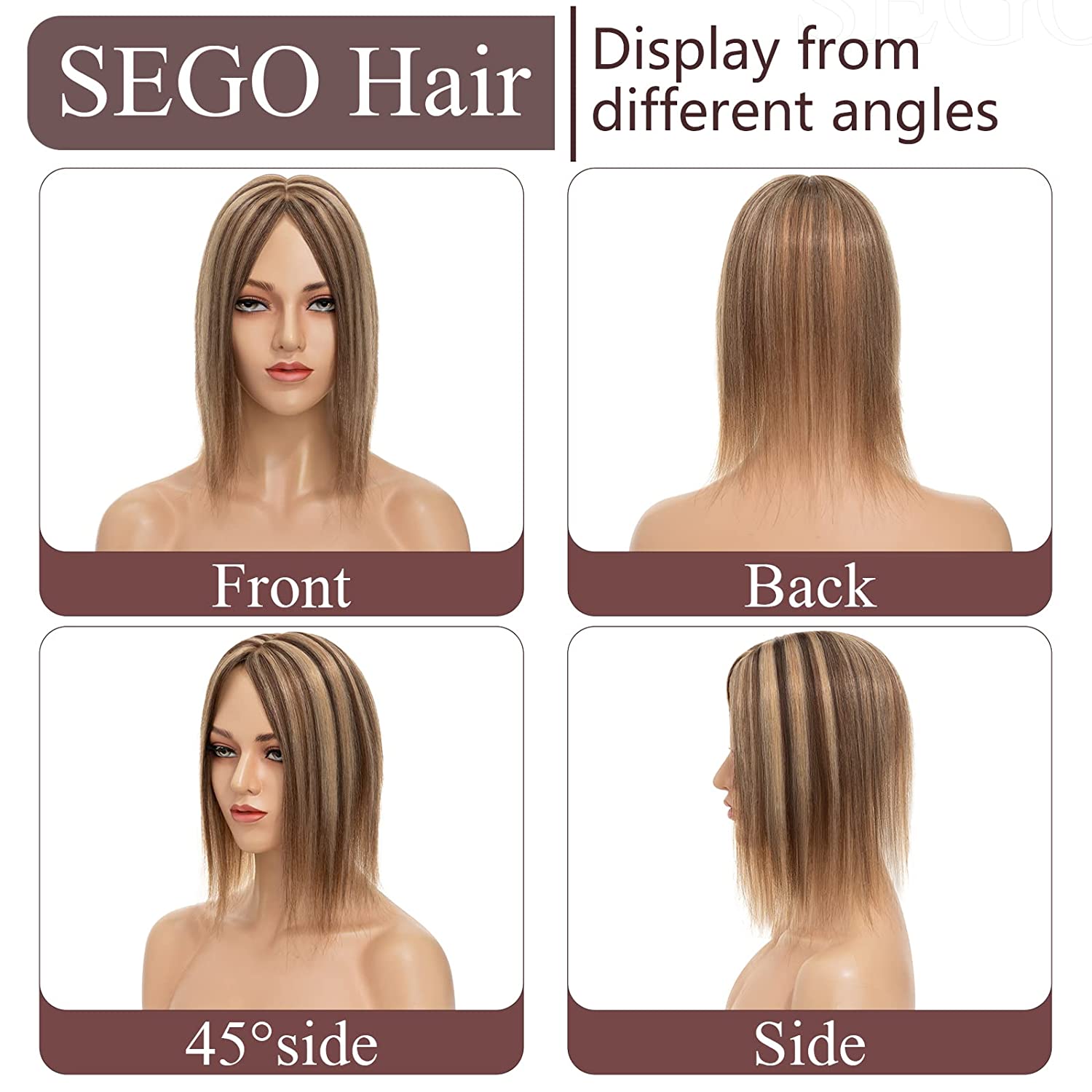 SEGO Hair Topper For Women Clip in Hairpieces Remy Human Hair