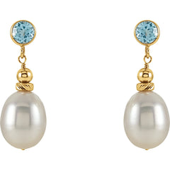 PRISM Premium Pearl & Natural Blue Topaz Drop Earrings