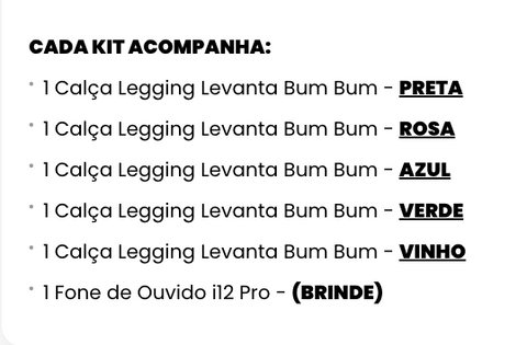 Kit 5 Calças Legging - Levanta Bum Bum + frete grátis