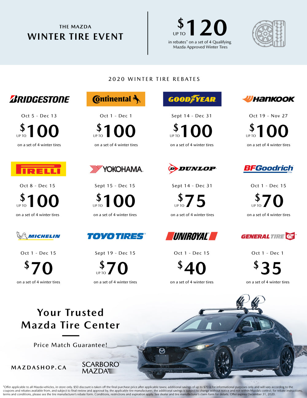 MazdaShop Winter Tire Rebates List 2020