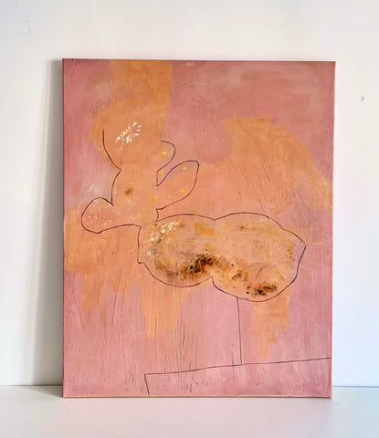 Don’t scare the rabbit Original Tina Shenk painting Pink abstraction painting Oil picture hand painted wallk pink art