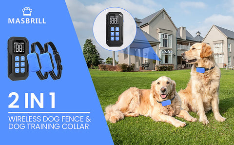 MASBRILL Wireless Dog Fence 2 in 1 Electric Dog Fence & Training Device