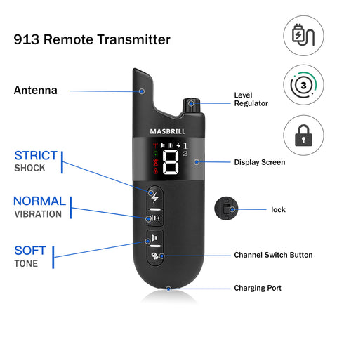 MASBRILL Rechargeable IPX7 Waterproof Dog Training Collar For Train 4 dogs-913-2000ft