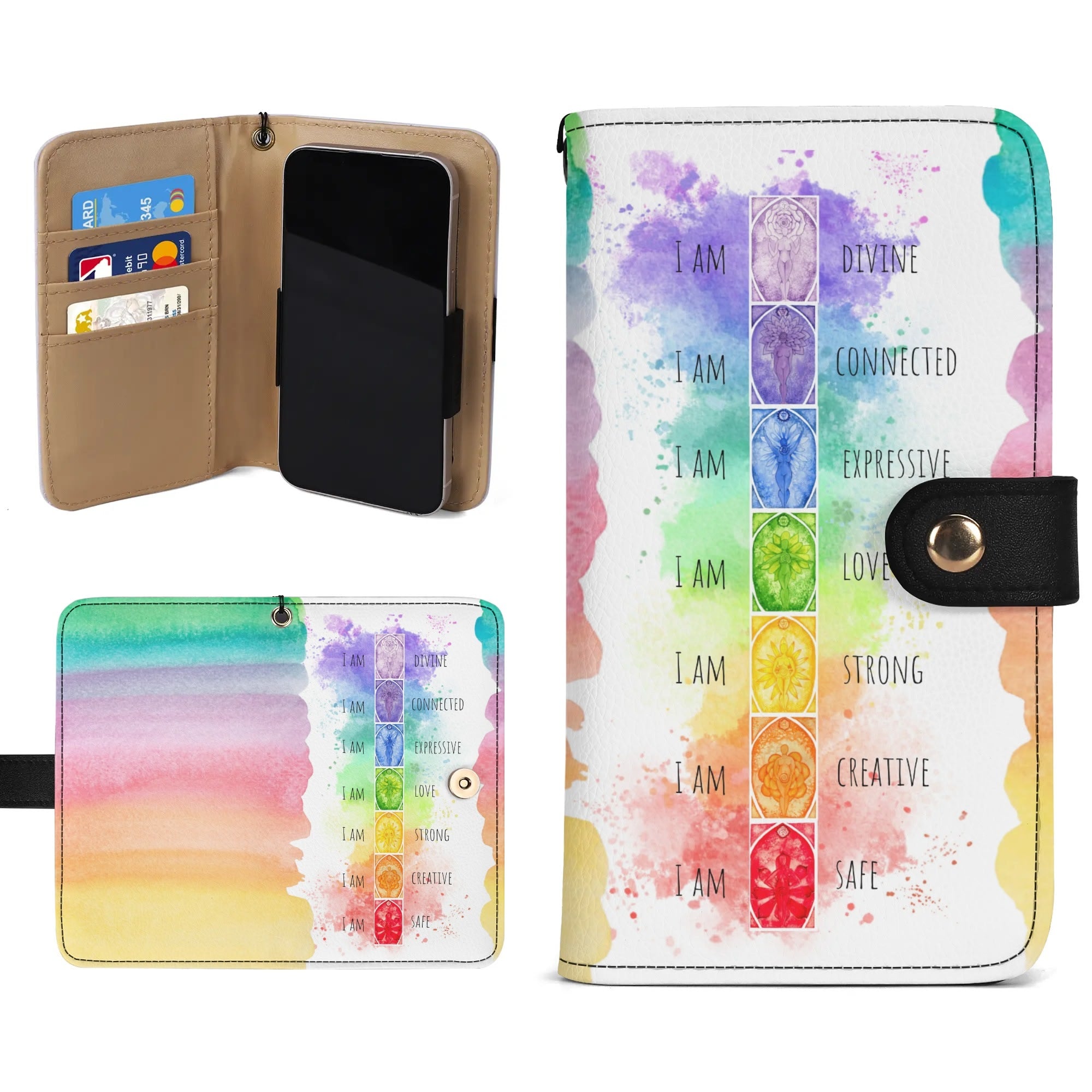 Rainbow Chakra Phone Flip Case PU Leather Cover for Most Mobile Phone Models