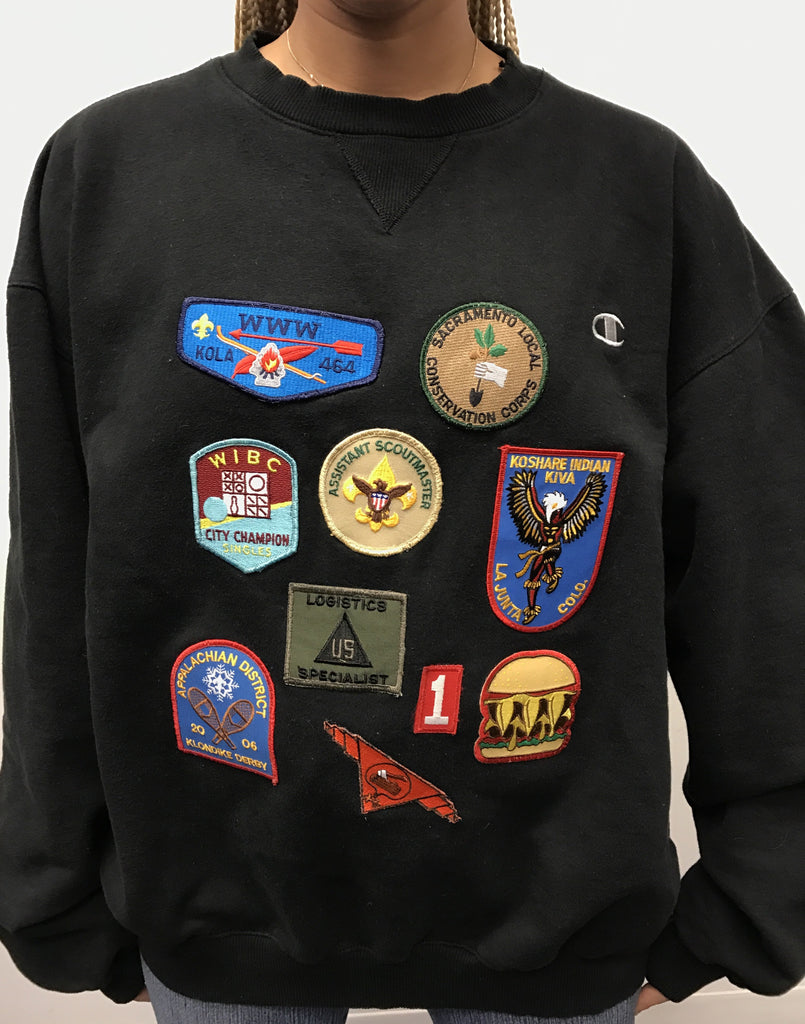 champion patch sweatshirt