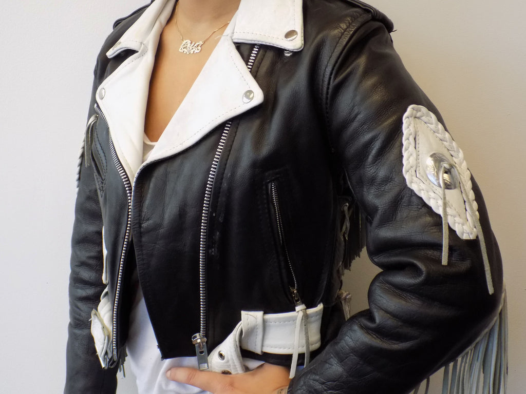 black and white biker jacket