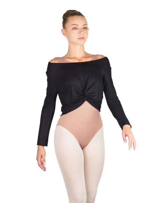 Womens Strappy Back Long Sleeve Dance Crop Top