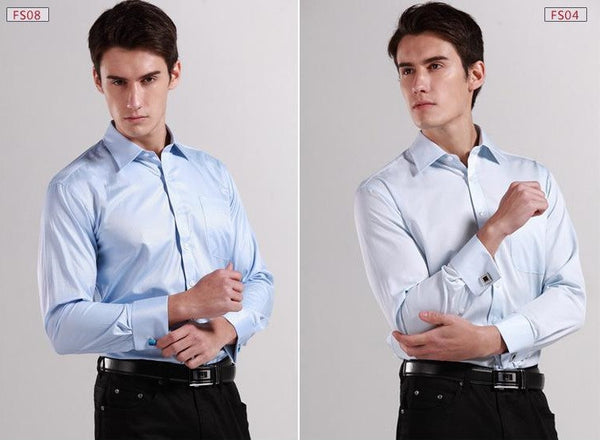 New 2015 Long Sleeve 100% Cotton Men Dress Shirts Shirt+Free Cuff link ...