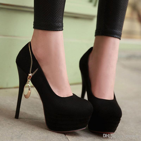 Sexy High Heels Women's Metal Pendant Zipper Dress Shoes ...