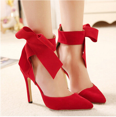 Big Bow Tie Pumps Butterfly Pointed Stiletto Women High Heels Shoes ...