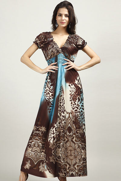 blue leopard print maxi dress