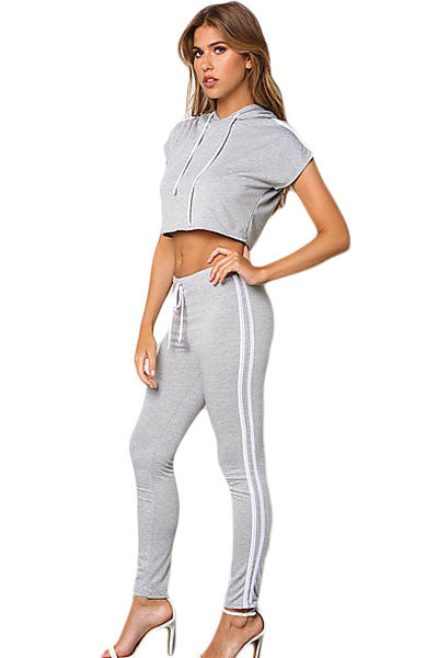 Chic Grey Sporty Look Hoodie Jersey Knit Her Crop Top Pant Set ...