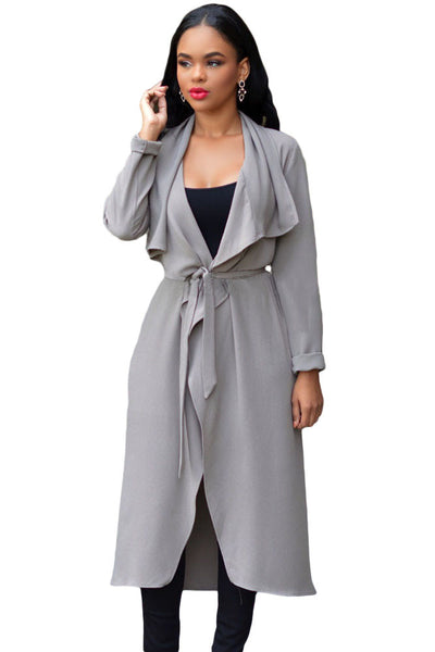 Elegant Grey Lightweight Shawl Collar Trench Jacket – HisandHerFashion.com