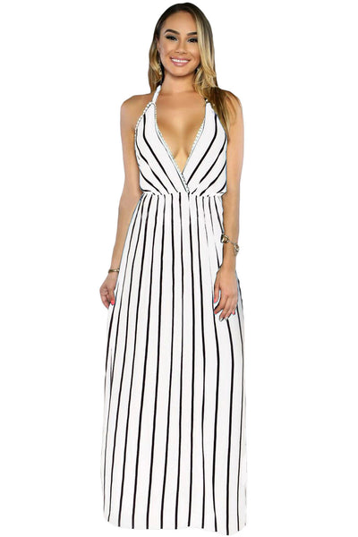 Glamorous White Stripes Maxi Halter Dress – HisandHerFashion.com