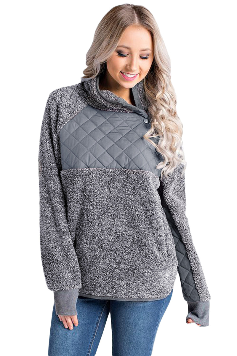 asymmetrical snap fleece pullover