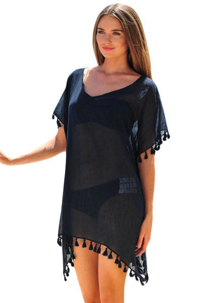 black tassel beach cover up