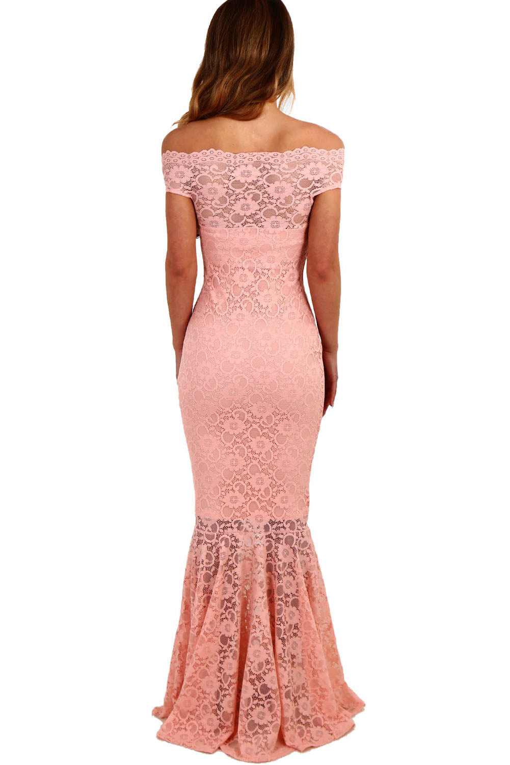 navy bardot lace fishtail maxi dress