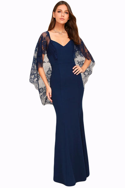 cape sleeve evening gown