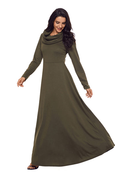 olive green maxi dress long sleeve