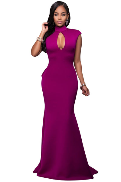 Her Glamorous Rosy High Neck Ruffle Back Flattering Ponti Gown ...