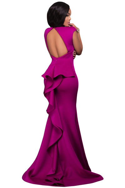 Her Glamorous Rosy High Neck Ruffle Back Flattering Ponti Gown ...