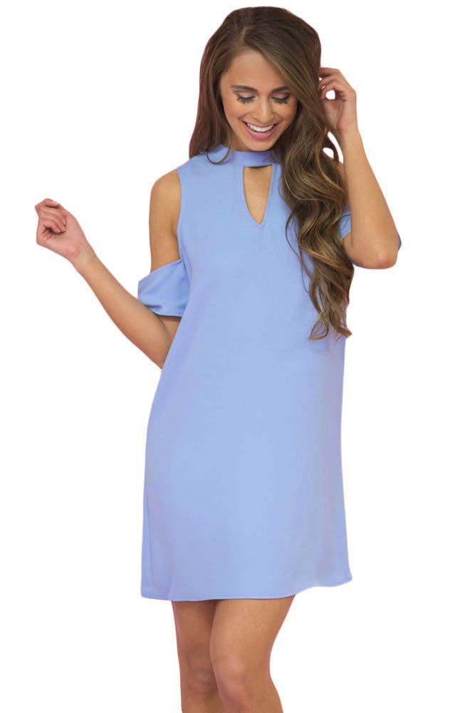 light blue cold shoulder dress