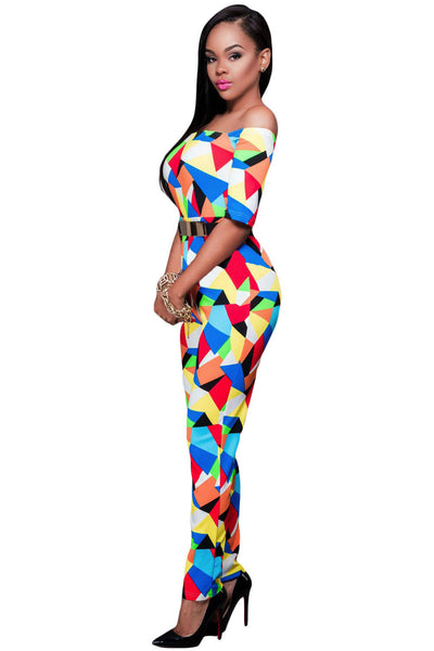 Her Spectacular Multicolor Graphic Print Belted Off Shoulder Jumpsuit ...