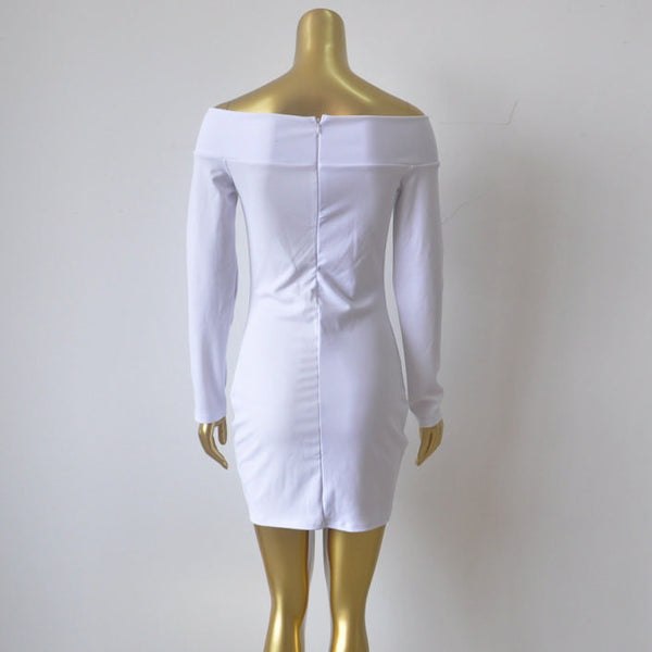 white bodycon dress long sleeve zip