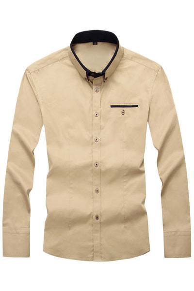 Khaki Cotton Squared-Off Collar Classic Mens Shirt – HisandHerFashion.com