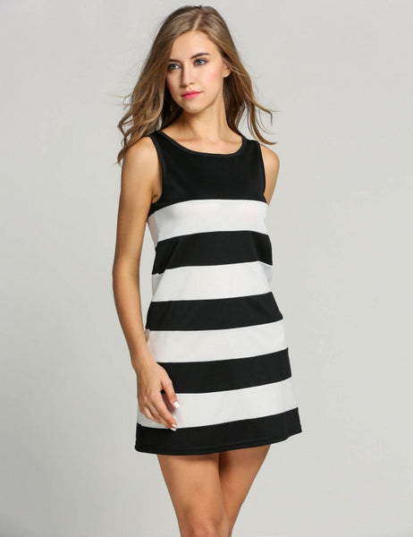 O-Neck Striped A-Line Casual Tank Her Trendy Short Dress ...