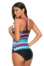 Purple Blue Zigzag Print Y Back Her Active Lifestyle Tankini Top