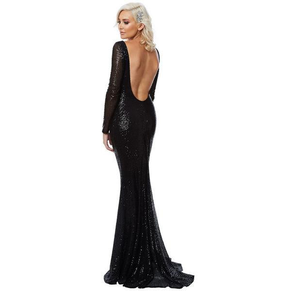 black long sleeve fishtail maxi dress