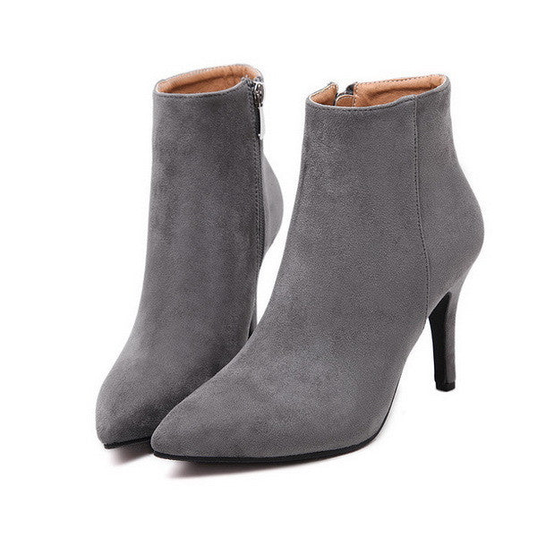 grey suede booties with heel