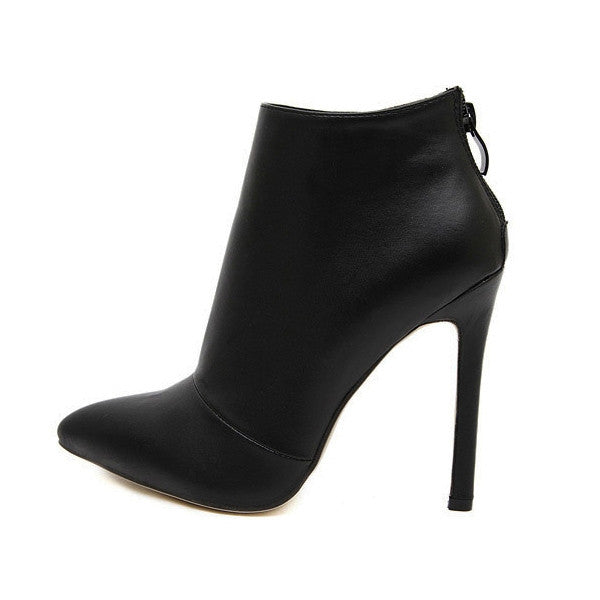 Simple Trendy PU Spike-Heel Back Zipper Ankle WomenBoot ...