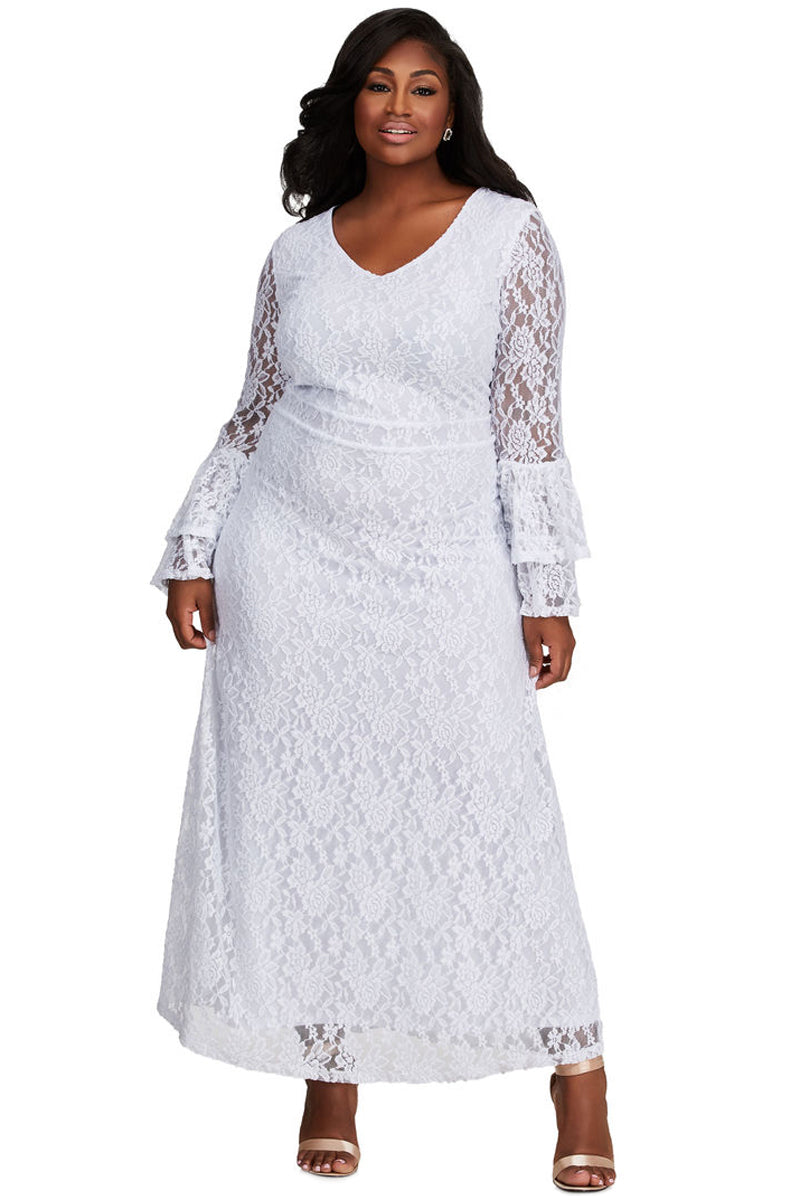plus size white maxi dress with sleeves