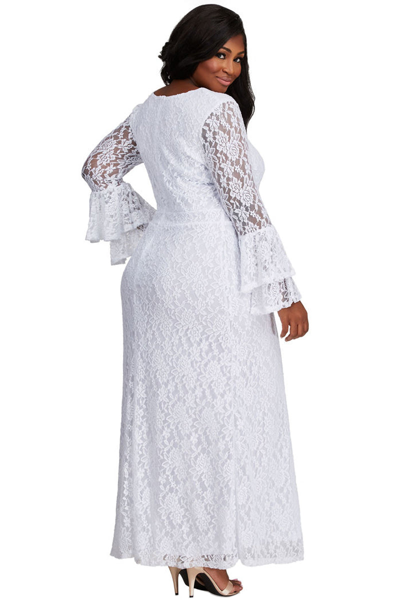 plus size white lace gown