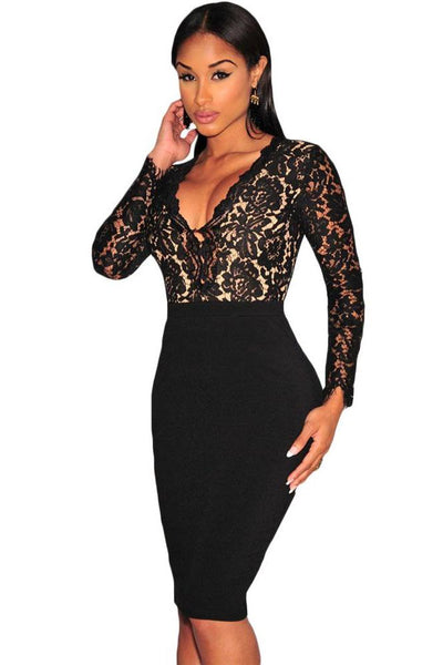 black lace long sleeve midi dress