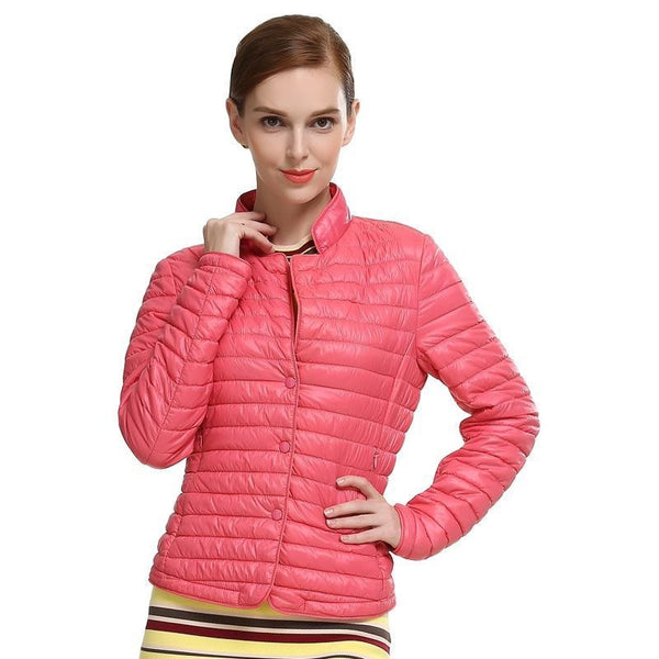 Trendy Single Padded Standup Collar Women Short Jacket ...