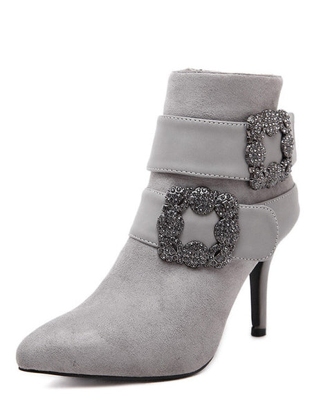 Trendy Style Graceful Drill Decoration Grey Ankle Boots Women Shoes ...