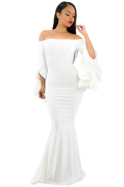 white bell sleeve maxi dress