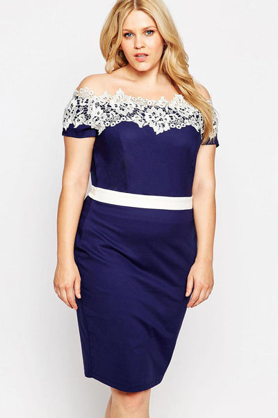 Big'n'Trendy Embroidered Lace Off Shoulder Midi Pencil Dress ...