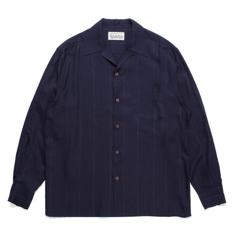 WACKO MARIA | KASURI STRIPED OPEN COLLAR SHIRT 23FW-WMS-OC07 Navy