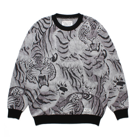 Image of WACKO MARIA | TIM LEHI / KNIT JACQUARD SWEATER 23SS-WMK-KN17 (GRAY)